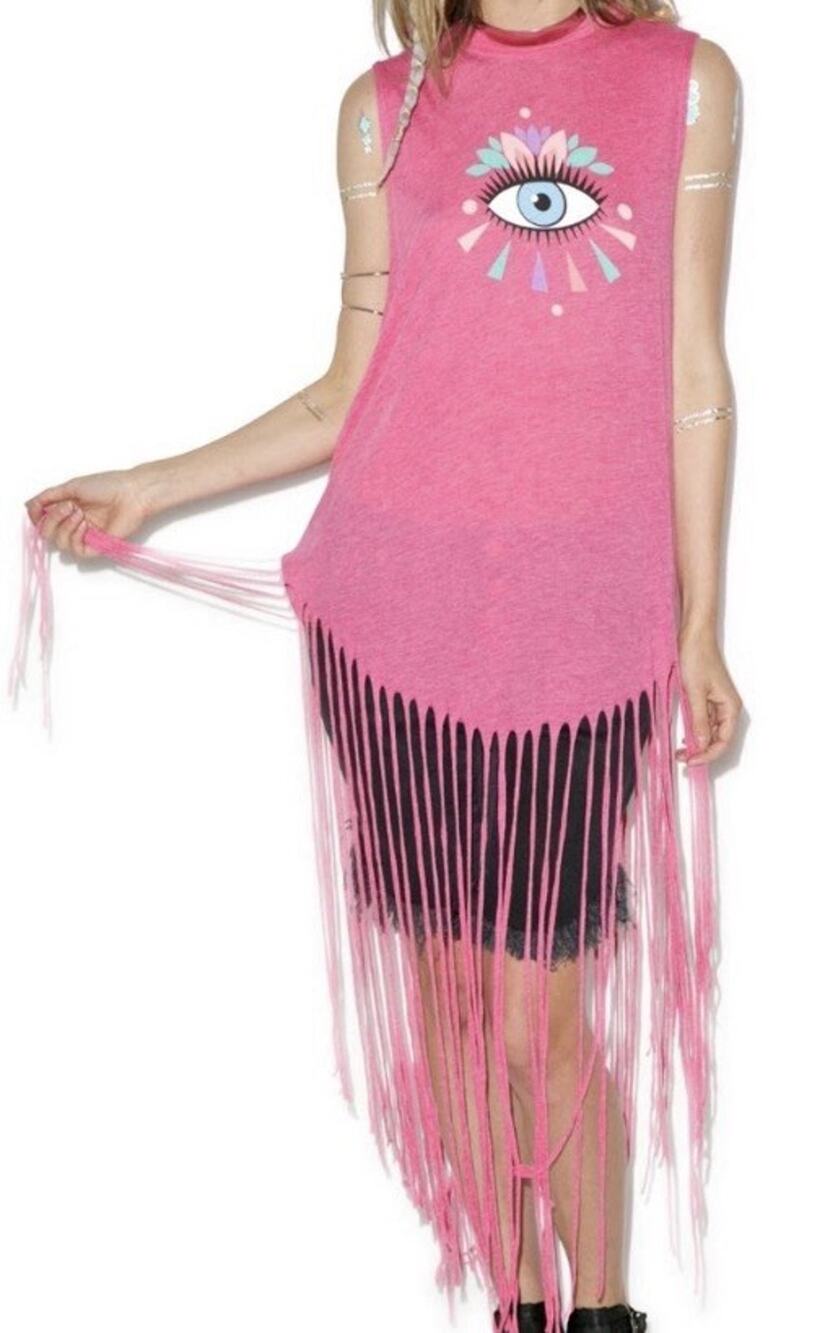 Wildfox Third Eye Long Fringe Pink Tank Top Size S